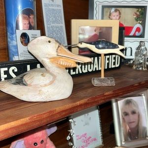Bundle Two hand carve wood Pelican and small oyster catcher